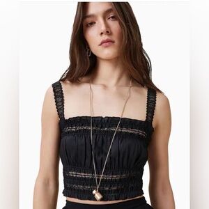 AllSaints Black Lace-Detail Cropped Tank